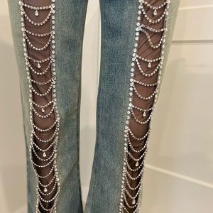 ONE-OF-A-KIND SWAROVSKI- adorned John Richmond Designer Denim Jeans Size 26!